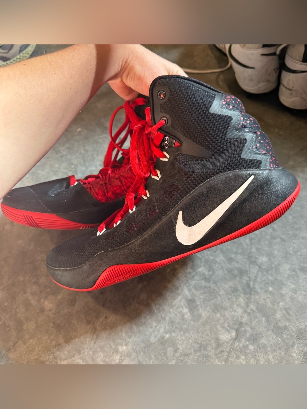 Nike Black and Red High-Top Athletic Shoes with White Swoosh